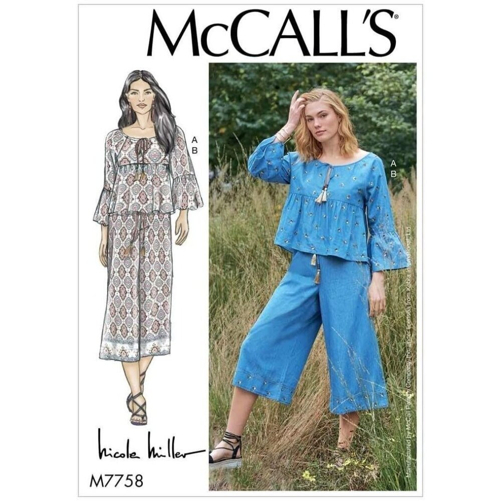 McCalls M7758 Nicole Miller Misses‎ Top & Pants Sewing Pattern Sizes XS-MED